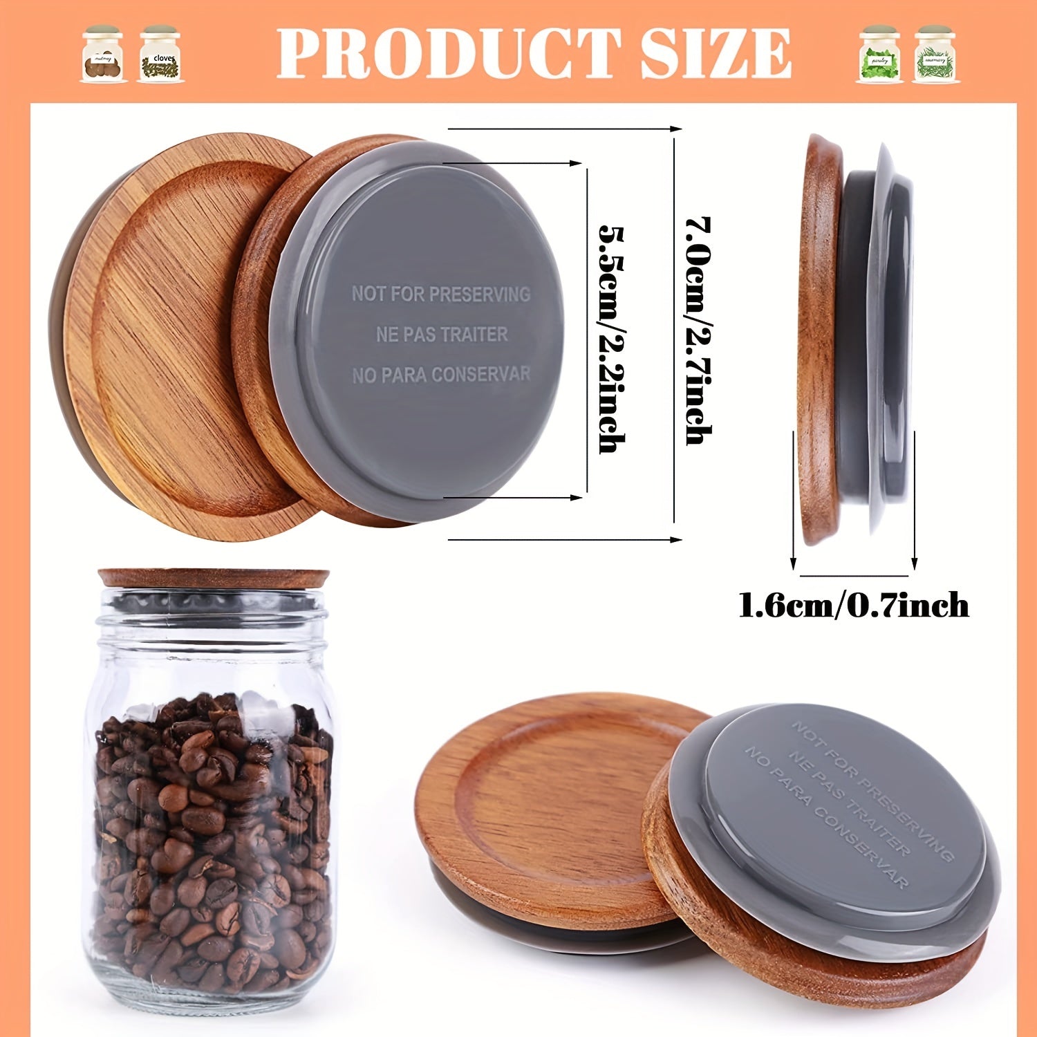 Regular Mouth Mason Jar Lid Wooden Storage Ball Jars Wooden Lid Airtight Seal
