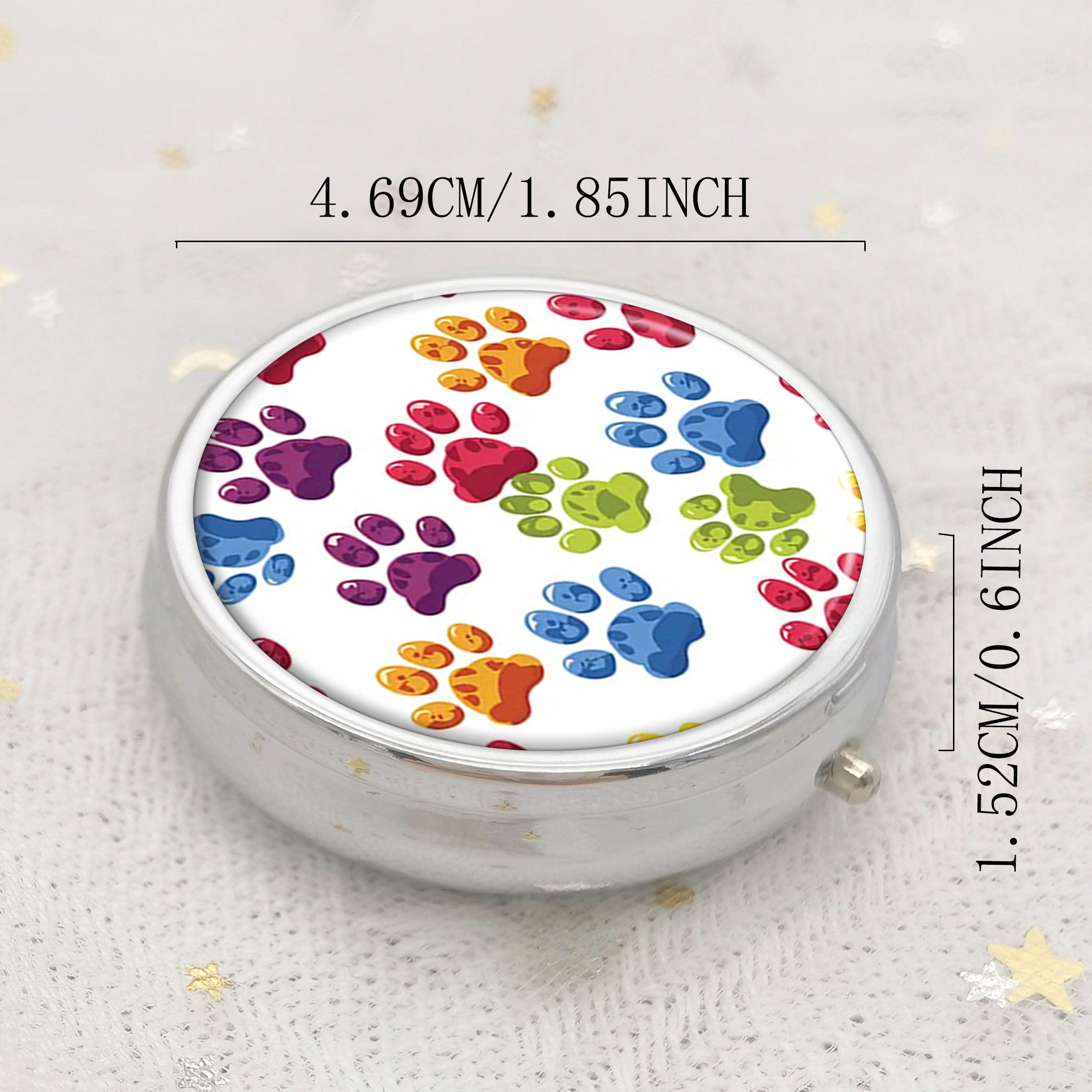 Colorful Dog Paw Print Round Pill Box Medicine Vitamin Organizer