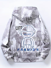 Men's Robot & Letter Print Windproof Jacket