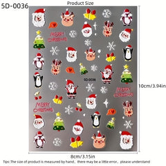 5D Embossed Snowflake Snowman Nail Art Stickers