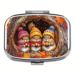 Squirrels Pill Box 2 Compartment Portable Medicine Case