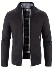 Men's Warm Stand Collar Fleece Jacket - Zip Up Knitted Cardigan