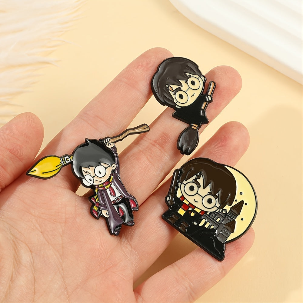 Creative Boy Brooch Glasses Broom Enamel Pin Oil Dripping Badge