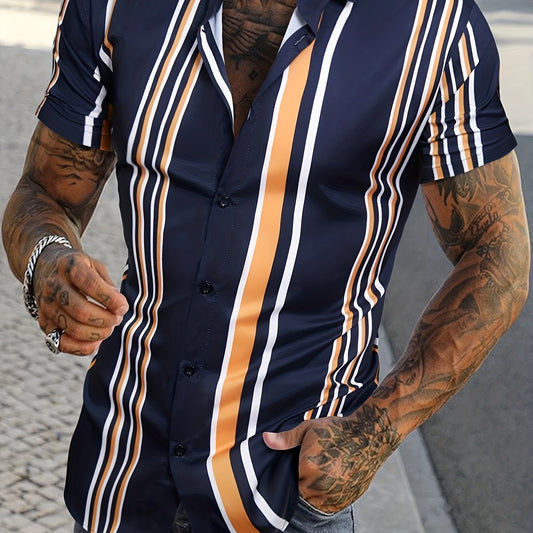 Men's Striped Lapel Shirt