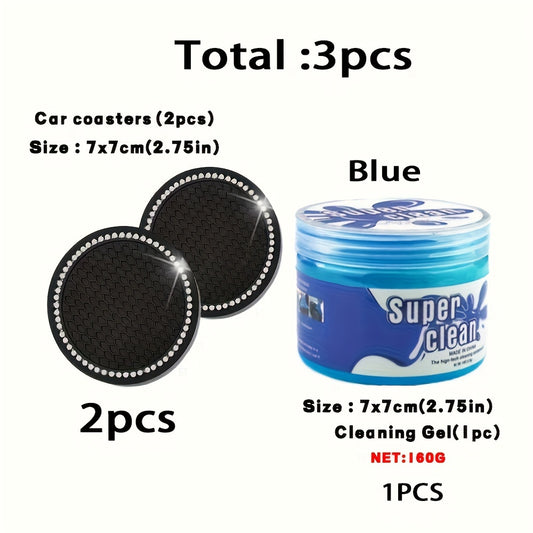 3pc Car Cleaning Gel Set with Coasters - 160g