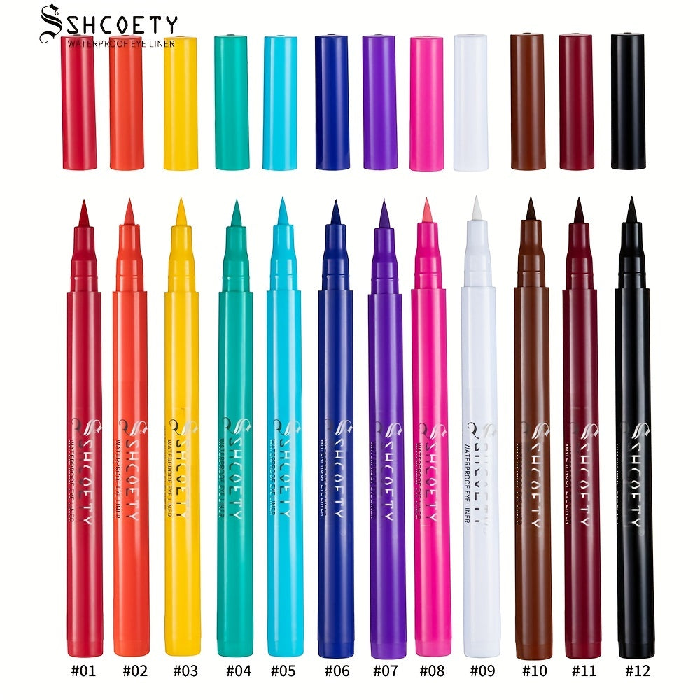Long Lasting Waterproof Eyeliner Pen 12 Colors Smudge Proof Sweat Proof
