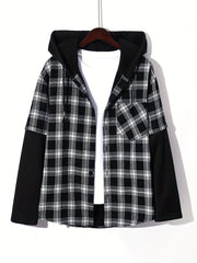 Men's Plaid Hooded Shirt Jacket Long Sleeve Regular Fit Coat