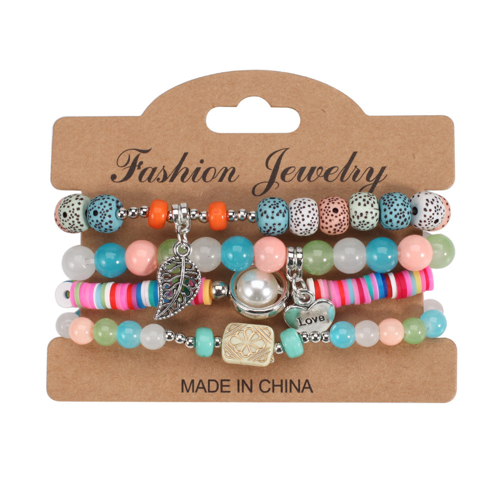 Colorful Beaded Bracelet Set Boho Style Hand Jewelry for Women