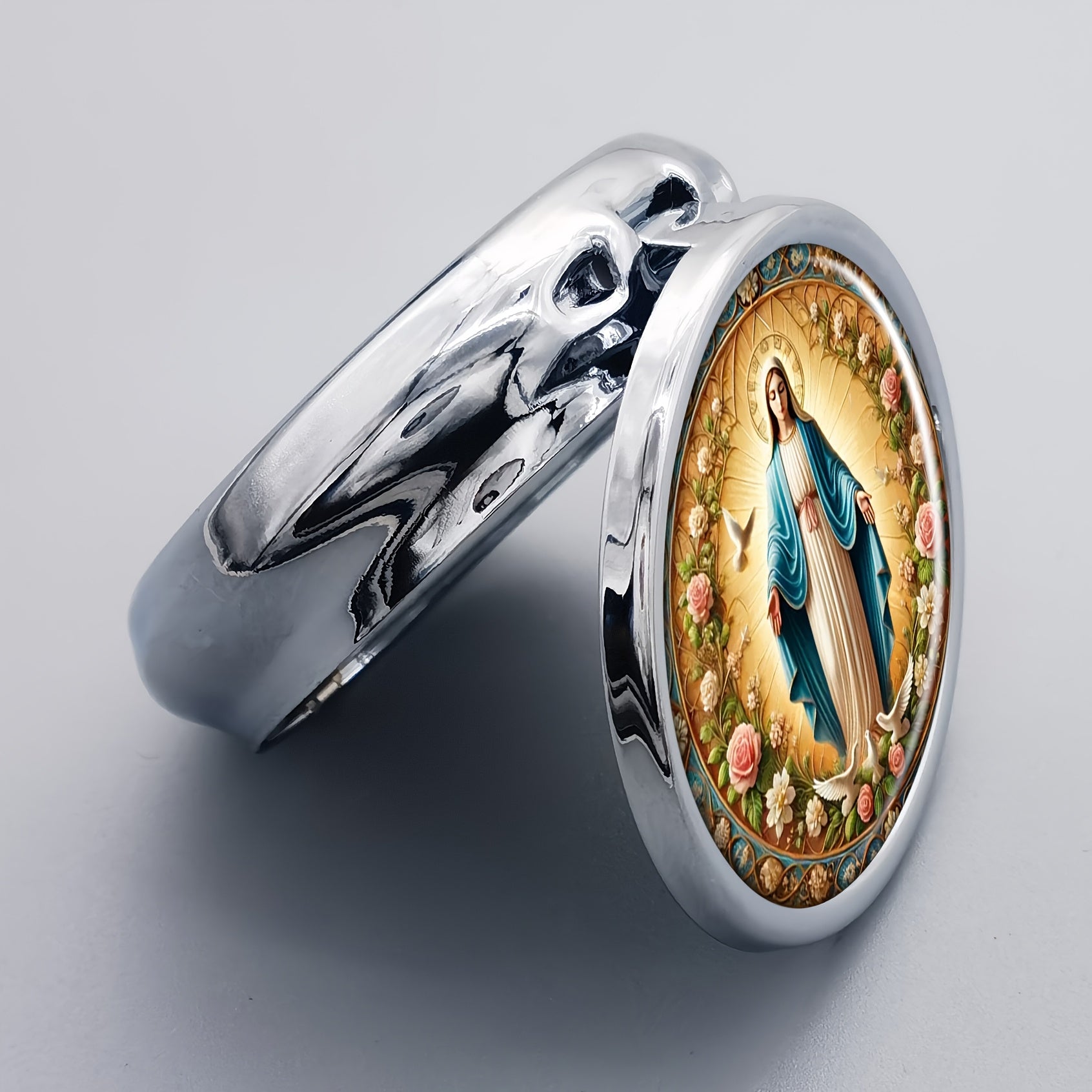 Virgin Mary Metal Pill Box 3 Compartment Portable Organizer