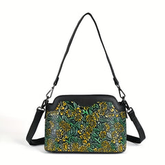 Floral Pattern Leather Crossbody Shoulder Bag Zipper Closure