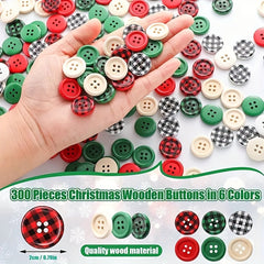 60pcs Christmas Wooden Buttons 6 Colors Lattice Craft Buttons
