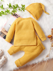 3pcs Baby Boys Long Sleeves T shirt & Pants & Cap Set