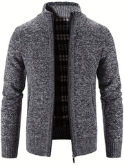 Men's Warm Stand Collar Fleece Jacket Semi-Formal Solid Zip Up Cardigan
