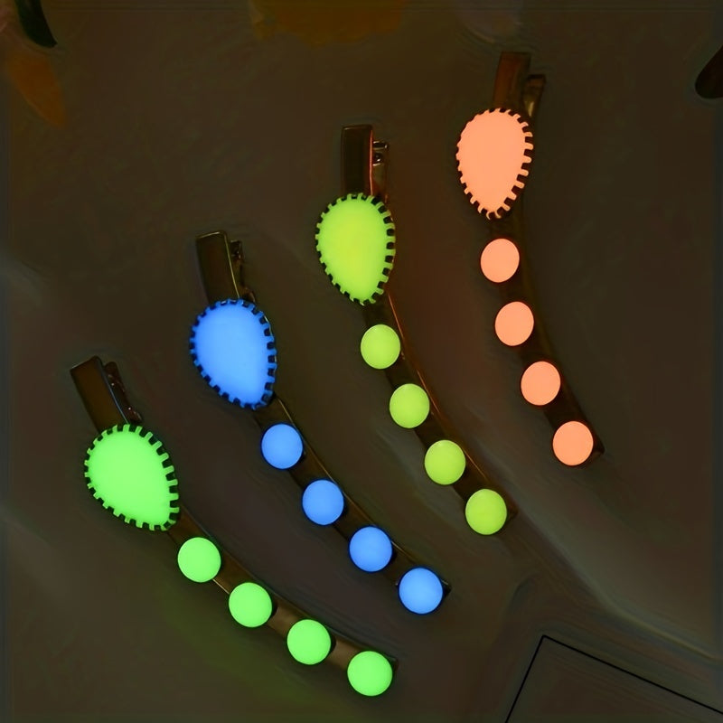 4pcs Colorful Women's Hair Clip Luminous Halloween Hair Clip