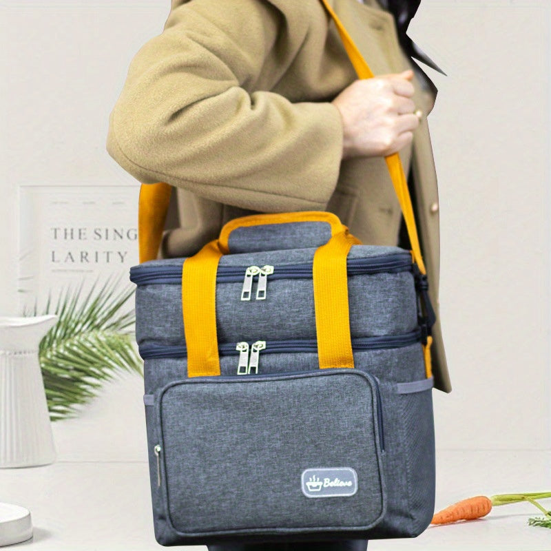 Stylish Insulated Lunch Bag Double Layer Waterproof Large Capacity