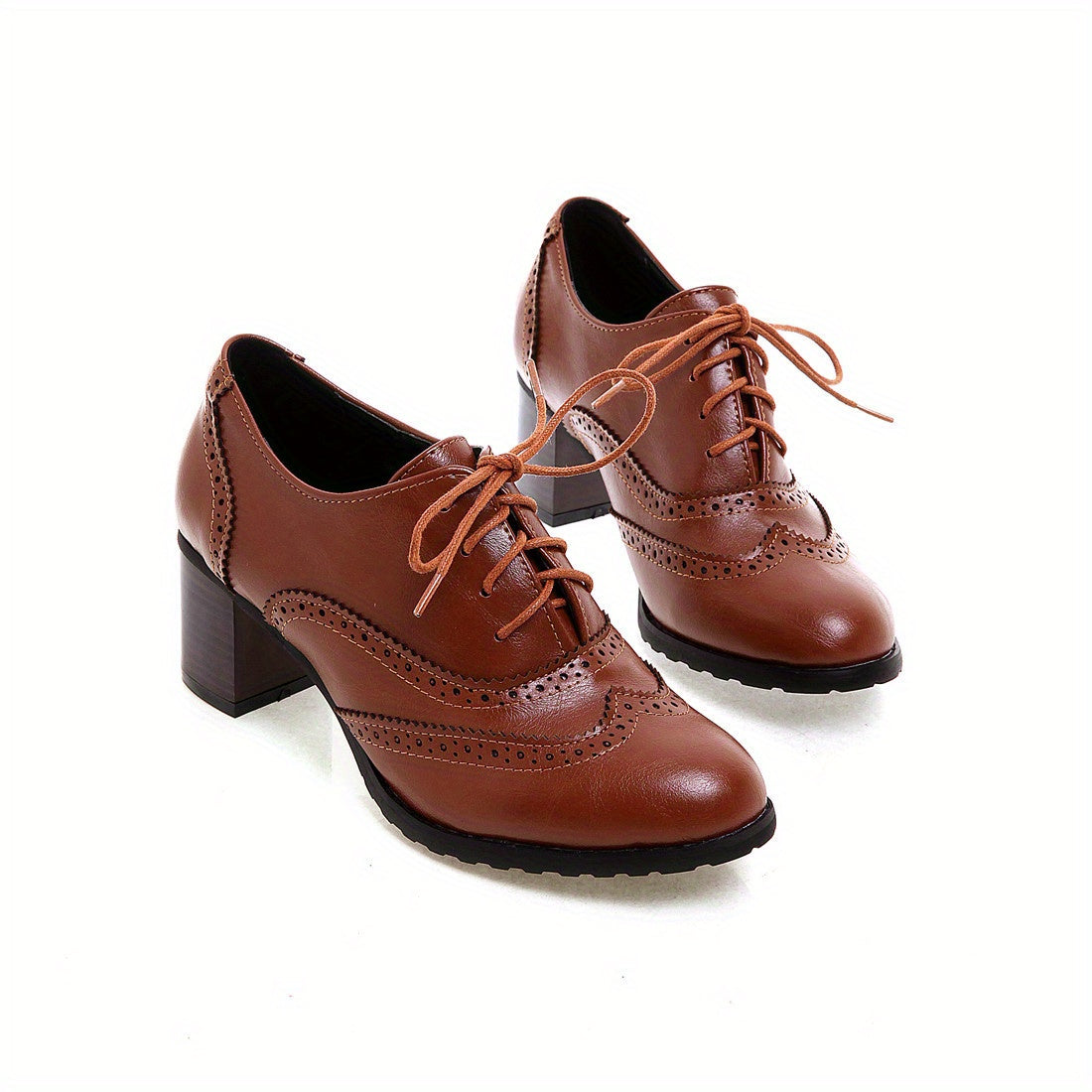 Women's Perforated Brogues High Heels Lace Up Oxfords Oktoberfest Shoes