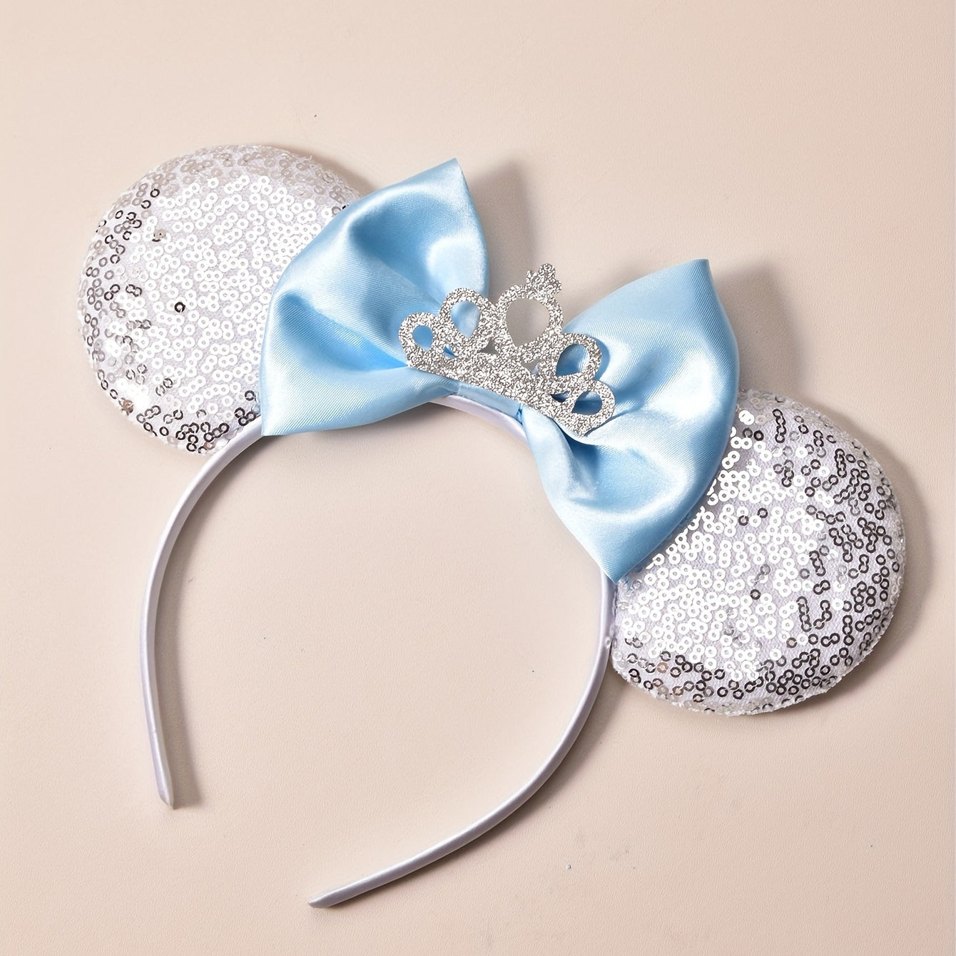 Girls Sequin Ears Big Bow Tie Crown Hair Hoop Holiday Birthday Party Dress Up