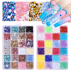 12000Pcs Nail Art Rhinestones Bulk Kit 24 Colors 3mm Iridescent Gems