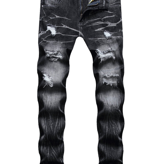 Men's Straight Leg Ripped Versatile Jeans