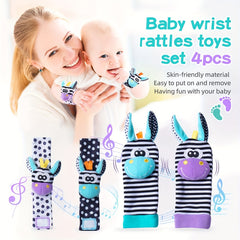 4pcs Baby Wrist Rattles Foot Finder Toys Set Toddler Rattles Sock Arm Hand Brace