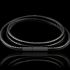 Men's 3mm Wax Leather Cord Necklace with Stainless Steel Buckle