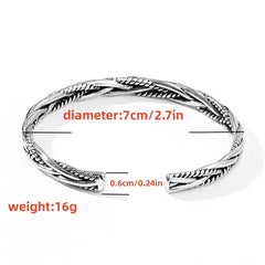 Vintage Silver Braided C-shaped Opening Bracelet, Adjustable