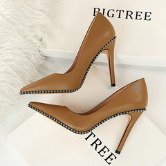 Women's Stiletto High Heels Sexy Pointed PU Leather Shallow Mouth Pumps