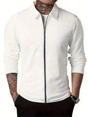 Men's Full Zip Up Waffle Pattern Jacket Lapel Coat Spring Fall