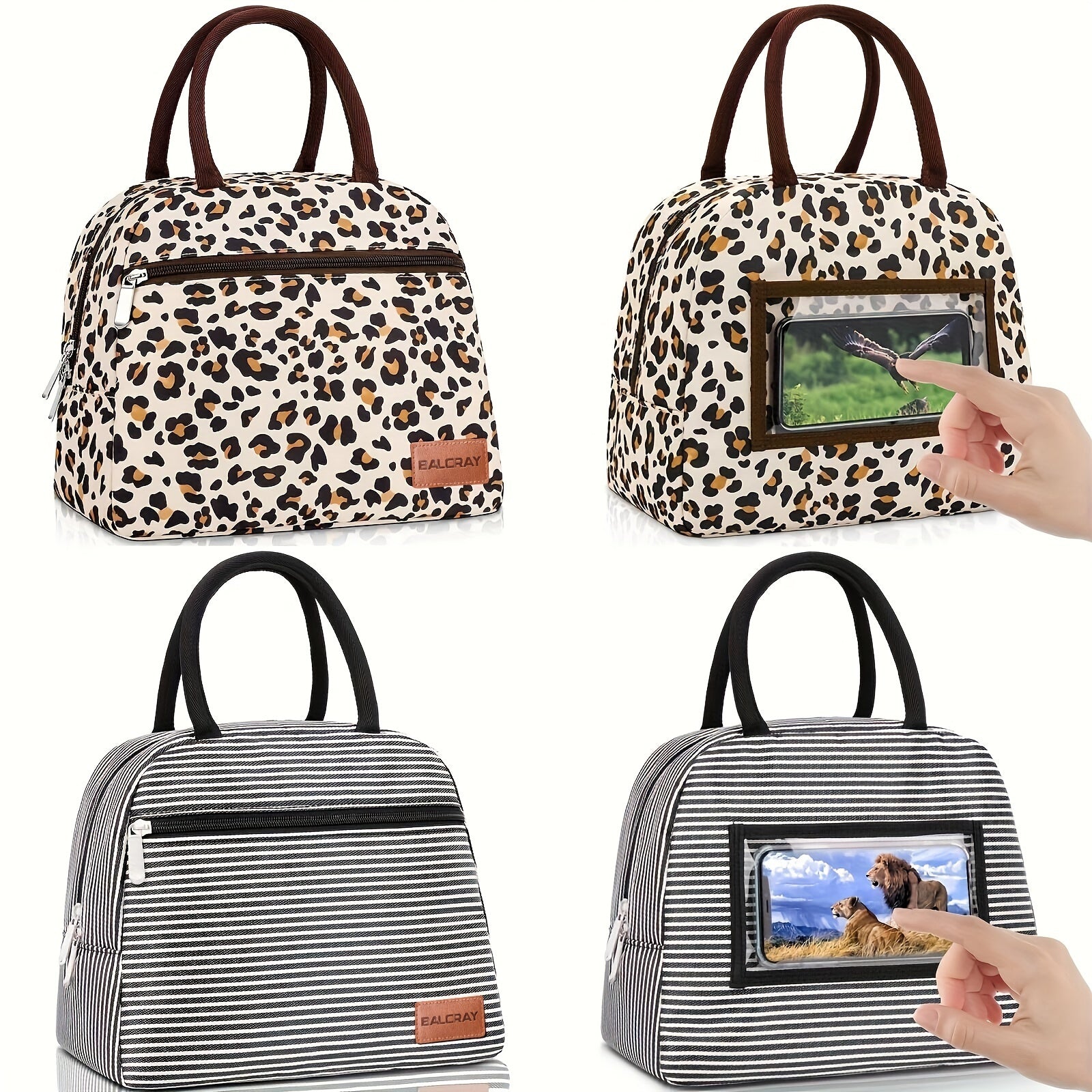 BALORAY Insulated Lunch Bag Leopard Print Striped Pearl Aluminum Foil