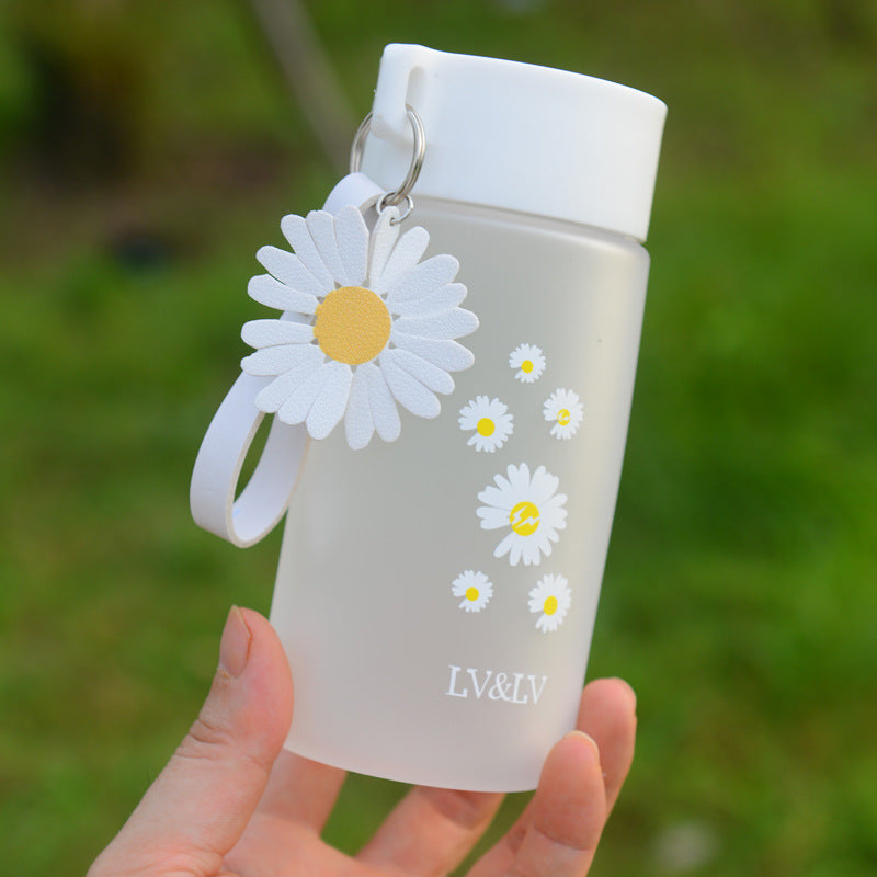 Daisy Water Bottle Plastic Flowers Pattern Indoor Outdoor Water Cup 500ml