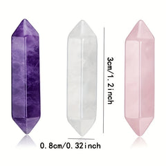 3pcs Healing Crystal Stones Set - Amethyst, Rose Quartz, Clear Quartz
