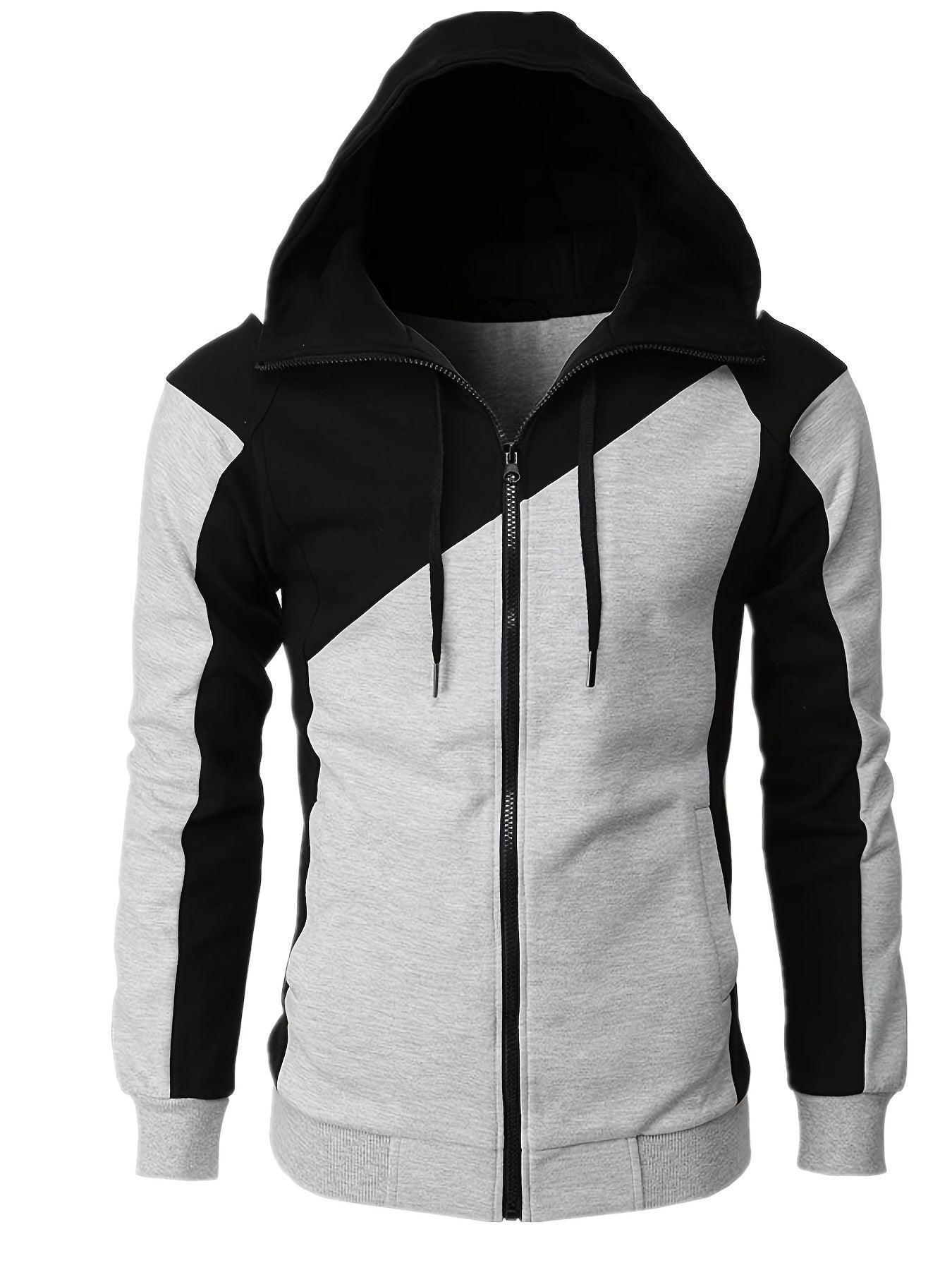 Men's Casual Block Zip Up Jacket With Hood