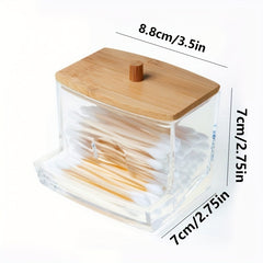 7 OZ Cotton Swab Holder Apothecary Jar With Wood Lids