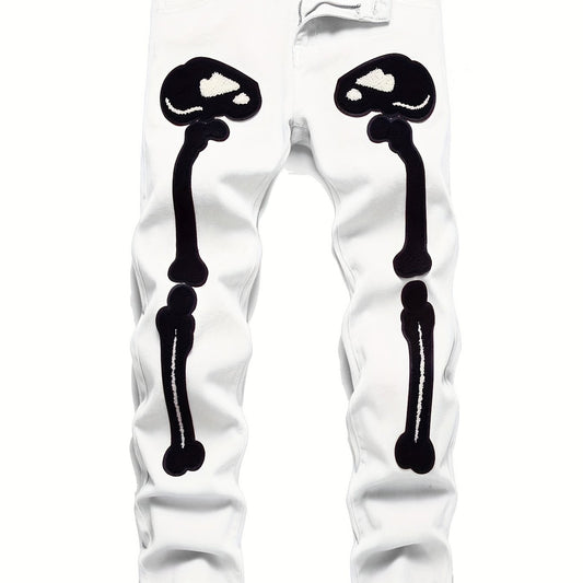 Men's Slim Fit Embroidery Jeans Street Style Denim Pants
