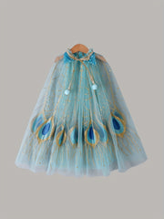 Girls Cartoon Peacock Mesh Princess Cape for Party Performance