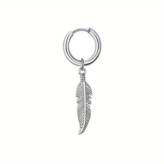 Punk Style Feather Pendant Steel Earrings