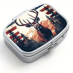 National Flag Elk Pattern Printed Square Medicine Box Two Compartment Pill Box