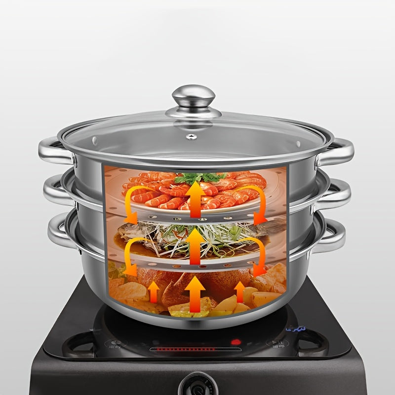3pcs Stainless Steel Steamer Large Capacity Steaming Fish Cooking Soup