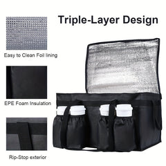 Large Insulated Food Transport Bag with Cup Holder and Beverage Bag