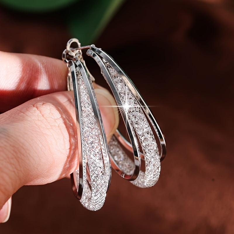 Twisted Hoop Earrings with Zircon Inlay for Pierced Ears