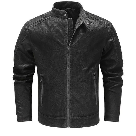 Men's Middle aged PU Leather Jacket With Zipper