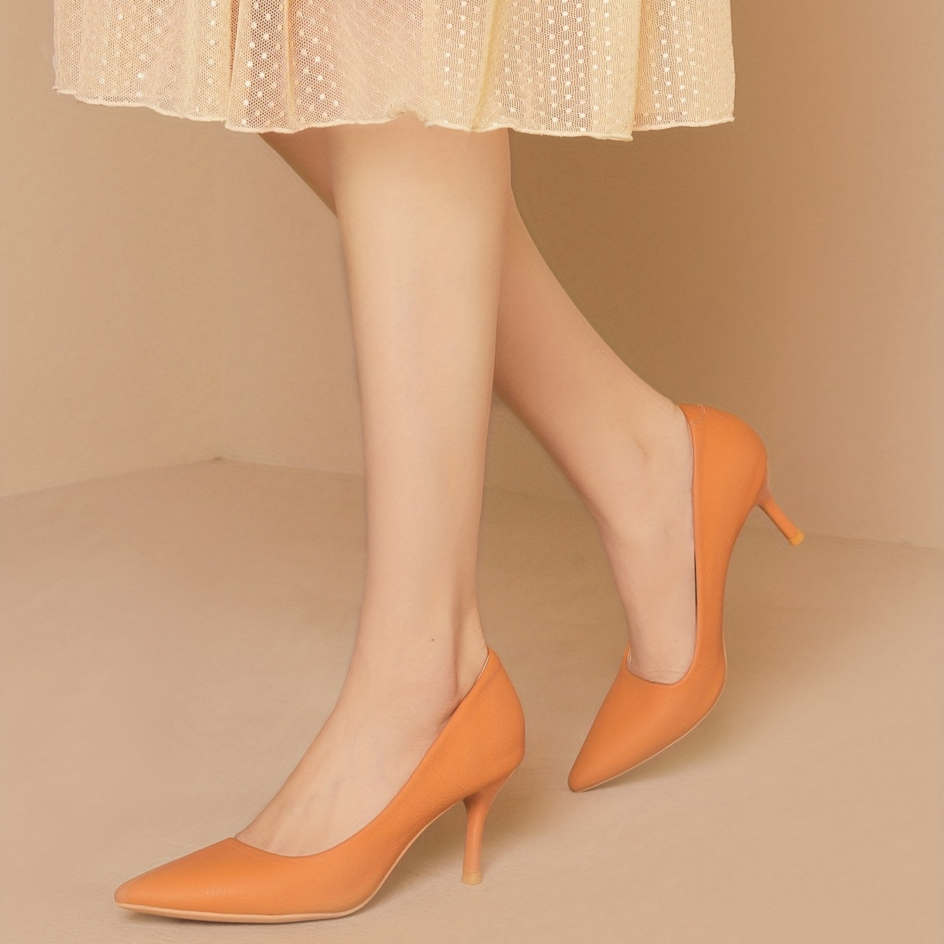 Women's Orange Stiletto Heels Point Toe Work Shoes