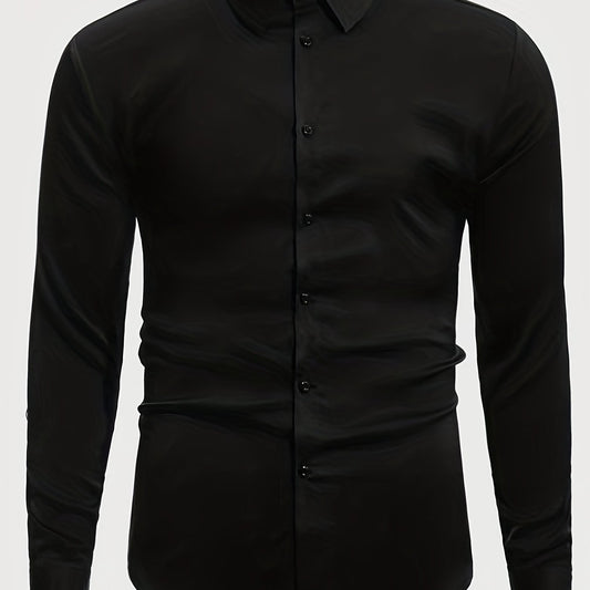 Solid Men's Long Sleeve Lapel Shirt Spring Fall Casual Button Up