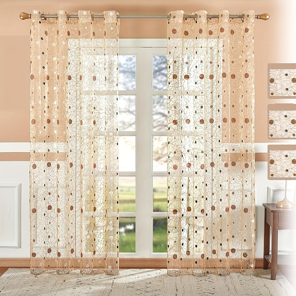 Modern Embroidered Curtains Coffee Dot Tulle Home Decor