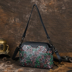 Floral Pattern Leather Crossbody Shoulder Bag Zipper Closure