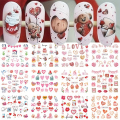 Valentine Nail Water Transfer Stickers Heart Love Letter Red Lip Rose Nail Art D