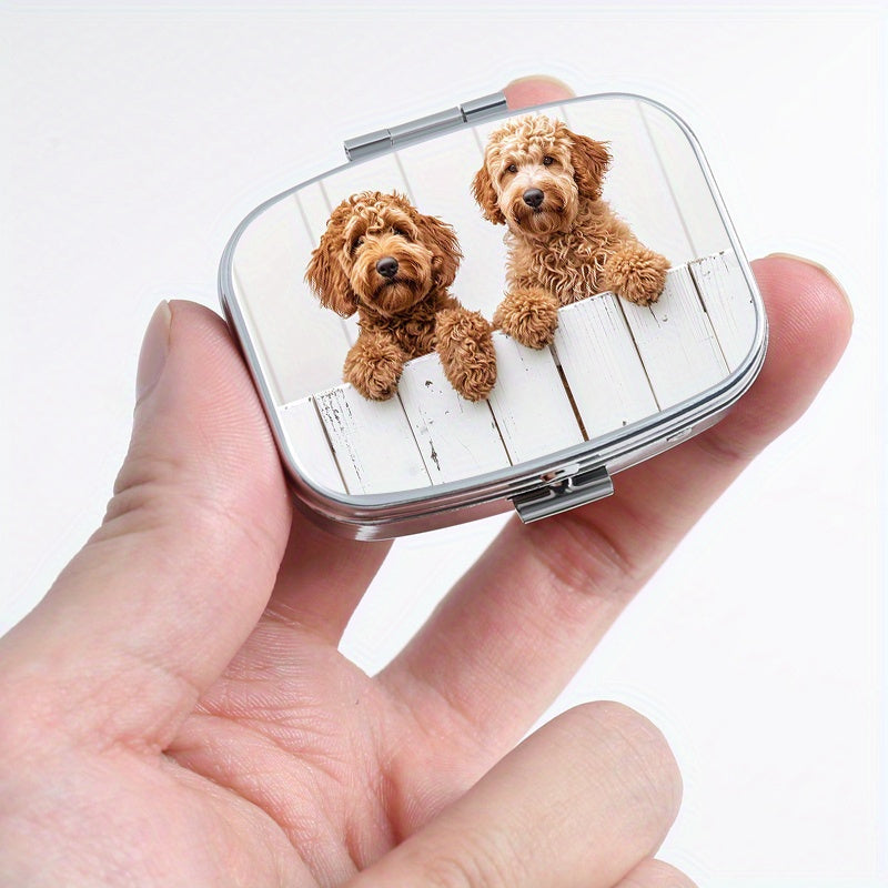 Fence Puppy Pattern Printed Square Medicine Box Two Compartment Pill Box