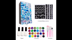 Temporary Glitter Tattoo Kit 24 Colors 200 Stencils 5 Brushes 3 Glue