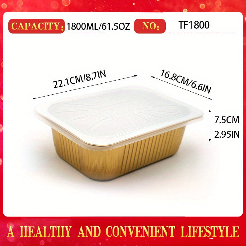 20pcs Golden Foil Baking Pan With Lid 11-61.5 Oz Disposable Aluminum Foil Pan