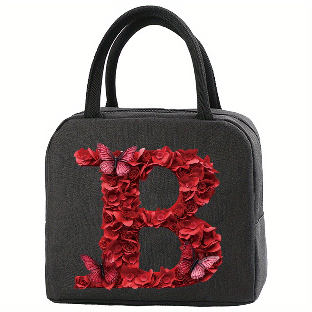 Red Rose & Butterfly Insulated Lunch Bag Waterproof Tote for School Office Picni